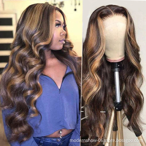 Highlight Cuticles Aligned Brazilian Virgin Human Hair Lace Frontal Wigs, Remy Wavy Human Hair PrePlucked Highlight Lace wigs